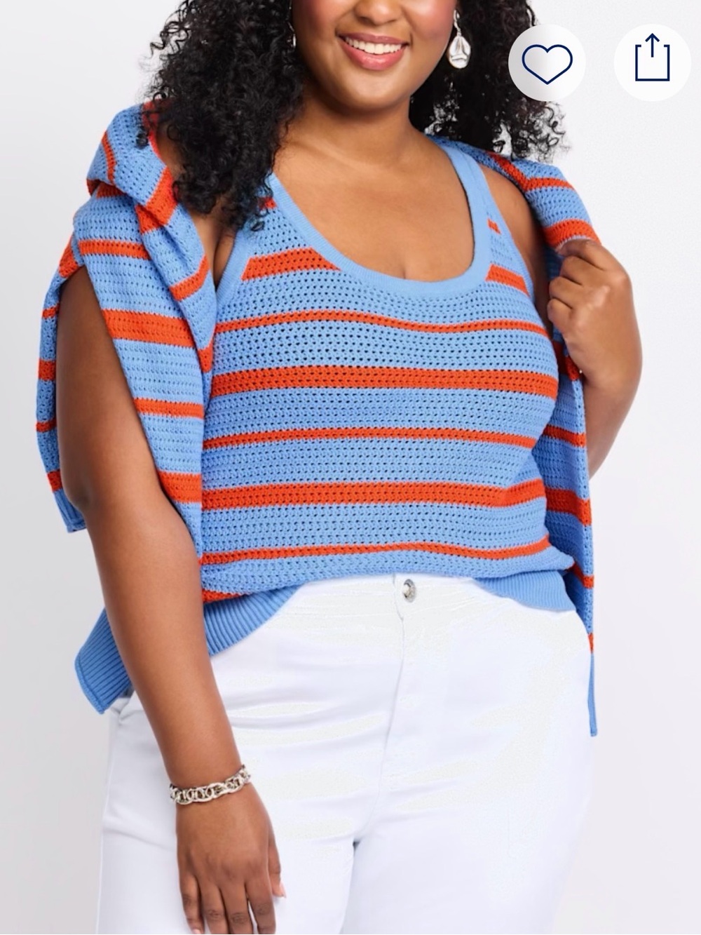 41 Hawthorn Light Blue & Orange Crochet Stripe Tank - Picture 4 of 6